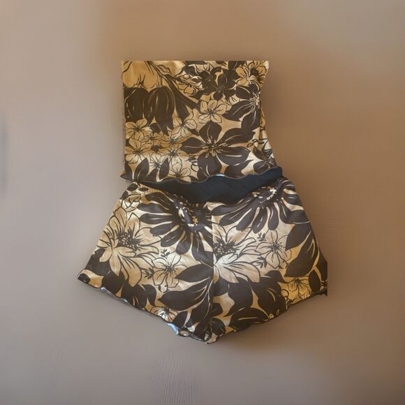 Rue 21 Silky Pajama Set. Beige & Brown Floral. Tank Top w/ Shorts Small - Picture 6 of 14